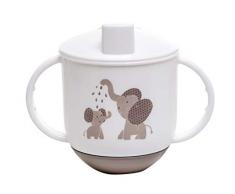 Rotho Babydesign Tasse à Bascule, Dès 6 mois, Modern Feeding, Design Modern Elephants, 10,5 x 12 cm, Blanc/Taupe Pearl, 300240280CG