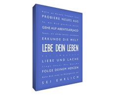 Little Helper LVLF2436-04G Feel Good Art Tableau sur toile avec citations sur la vie en langue allemande « Lebe Dein Leben » Typographie moderne Bleu 91 x 60 cm