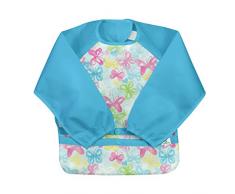 green sprouts Snap & Go Easy-wear manches longues Bavoir (2-4 ans, Aqua Watercolor Butterflies)