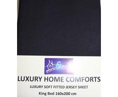 Famille Parure de lit en coton jersey Drap-housse, lit King size, 160 cm x 200 cm, Noir