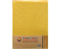 Dudu N Girlie Coton Berceau Drap-housse en jersey, 40 cm x 94 cm, 2 pièces, Jaune