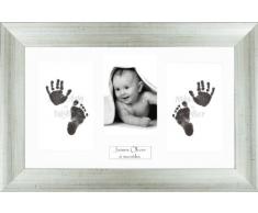 Anika-Baby BabyRice Kit empreintes de pieds et mains de bébé avec impression noire sans encre/cadre effet vieilli argenté avec support blanc