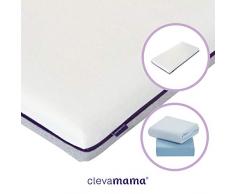 ClevaMama AirGo Matelas de Soutien avec 2 Draps Housse Bleu en Coton avec de l Élastique, 70 x 140 cm (bundle)