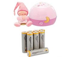 Chicco Lampe MagicProjection First Dreams - Veilleuse - Rose & AmazonBasics Lot de 8 piles alcalines Type AA 1,5 V 2875 mAh (design variable)