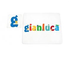 Little Helper LHV-GIANLUCA-COASTERANDPLACEMAT-15IT Dessous de verre et sets de table avec finition brillante, personnalisés pour garçons, nom Gianluca, multicolore, 21 x 30 x 2 cm