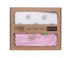 LULANDO Couverture MINKY 80x100 cm, couette, couverture pour poussette, réversible, pour journées fraîches, 100 % coton, anti-allergique, certificat Oeko-Tex, Couleur: Rose - Étoiles grises