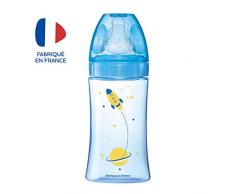 dodie Initiation+ Biberon Anti-Colique Tétine Ronde 3 Vitesses Débit 2 Bleu Cosmonaute 0-6 Mois 270 ml