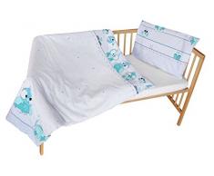 cosing 332–019–181 enfant Parure de lit coton 2 pièces – Motif chouettes, blanc/gris