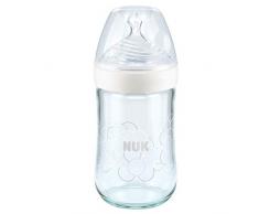 NUK Biberon en Verre Nature Sense, 0-6 Mois, 240ml, Anti Colique, Sans BPA, Silicone, Lot de 1