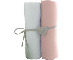 Lot de 2 Draps Housse Blanc/Rose Babycalin 60 x 120 cm