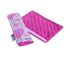 Rembourrage de ceinture pour voiture 17 x 22 cm bébé 100% coton Minky Medi Partners Double face Ceinture de sécurité pour voiture sport Poussette écorchure (cœurs roses avec minky rose foncé)