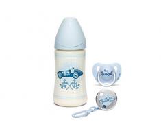 Suavinex - 304400 - SET TOYS BIB 270ML + SUCETTE 0/6M + ATTACHE - Bleu