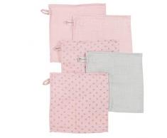 Roba Organic Lil Planet Lot de 5 gants de toilette en mousseline et coton bio Rose/mauve 25 x 25 cm
