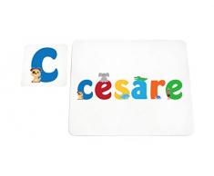 Little Helper LHV-CESARE-COASTERANDPLACEMAT-15IT Dessous de verre et sets de table avec finition brillante, personnalisés pour garçons, prénom Cesare, multicolore, 21 x 30 x 2 cm