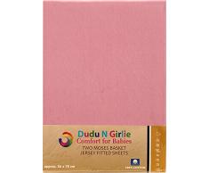 Dudu N pour couffin Jersey de coton Drap-housse, 28 -35 cm/75 cm, 2 pièces, Rose