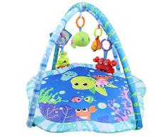 Todeco - Tapis de Jeux pour Bébé, Tapis dÉveil pour Enfants - Dimensions: 73,5 x 73 x 49 cm - Jouets pédagogiques: 1xPoisson 1xTortue 1xMiroir Crabe en Peluche - Monde de la mer
