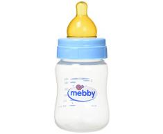 Mebby Biberon Bleu avec Valve Anti-Colique et Tétine en Rubber, 150 ml