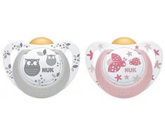 NUK 10172112 Genius Color Lot de 2 tétines en latex adaptées aux mâchoires Rose et gris 6-18 mois