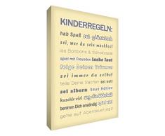 Little Helper FR1624-20G Feel Good Art Tableau sur toile avec citations sur la famille en langue allemande « Kinderregeln » Typographie moderne Couleur crème 60 x 40 cm