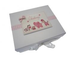 White Cotton Cards Boîte à souvenirs pour baptême Motif jouets Rose Format A5