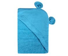 Minene enfants bébé Serviette de bain à capuche Tablier avec ours oreilles, 70 x 70 cm, Aqua