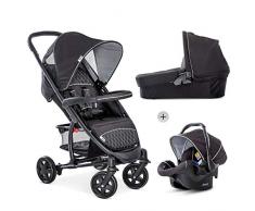 Hauck Malibu 4 Trio Set Poussette Combinée 3 en 1 jusquà 18 kg avec Nacelle + Siège Auto Cosi + Poussette Pliable avec Position Couchée de 0 Mois, Compacte - Noir Argenté