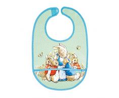 Petit Jour Paris - BP617BG - Bavoir vert en toile cirée Pierre Lapin - Avec scratch et poche récupératrice