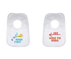 I Was Born First Lot de 2 bavoirs pour bébé