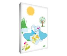 Little Helper ele1624–12 G Feel Good Art Tableau en toile de lin épaisse Bijoux mural – Éléphant maman et bébé éléphants au point deau trous, 60 x 40 cm