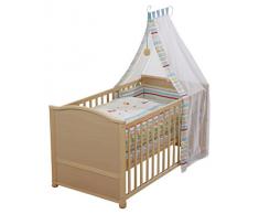 roba Lit bébé avec textiles Butterfly, lit bébé en bois naturel, avec linge de lit, ciel de lit, tour de lit et matelas, lit bébé combiné 70x140cm, transformable en lit junior.