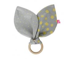 Anneau de dentition en bois avec coton (certifié Öko-Tex Standard 100), bois de teck naturel – éclaboussure jaune