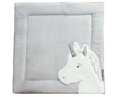 Doudou et Compagnie Tapis de parc 100 x 100 cm - Collection Tapidou - motif Licorne gris/argent