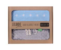 LULANDO Couverture MINKY 80x100 cm, couette, couverture pour poussette, réversible, pour journées fraîches, 100 % coton, anti-allergique, certificat Oeko-Tex, Couleur: Gris - Étoiles blanches / Bleu