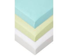 Lot de 3 Draps housse Coton pour lit Bébé 40x80 / 40x90 cm - anis blanc turquoise