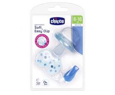 Chicco Sucette Physio Soft Silicone 6-16m + Attache-Sucette Chaînette Bleu