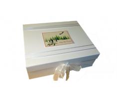 White Cotton Cards Boîte à souvenirs A4 Motif sapin de Noël et pingouin