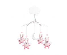 TROUSSELIER - Mobile Musical - Ange Lapin - Coton imprimé Fleurs Roses - Musique La Vie en Rose dEdith Piaf - Moderne Chic - Idéal Cadeau de Naissance - Facile à Installer - Colori Rose