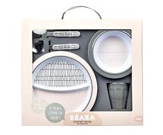 BÉABA, Coffret Cadeau Repas Enfant, Assiette deux compartiments, Bol, Couverts, Verre, Base anti-dérapante, Mélamine, Motif Pink Grid