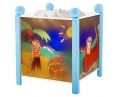 TROUSSELIER - Les Pirates - Veilleuse - Lanterne Magique - Idéal Cadeau Enfant - Dessin animé - Lumière rassurante - Couleur Bois Bleu - Ampoule 12V 10W inclue - Prise Elec. EU