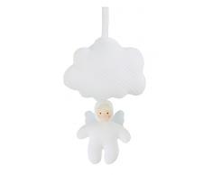 TROUSSELIER - Boite à Musique en Tissu à Suspendre - Ange - Tissu en Coton Mattelassé - Musique Lullaby de Brahms - Classique Chic - Idéal Cadeau de Naissance - Lavable en Machine - Colori Blanc