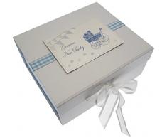 Nouveau bébé, petite boîte souvenir, Bleu fanions et landau