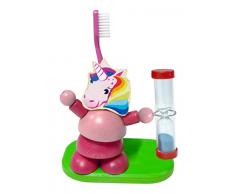 Hess Jouet en bois 14588 Horloge Porte-brosses à dents en bois, licorne Multicolore Env. 10 cm