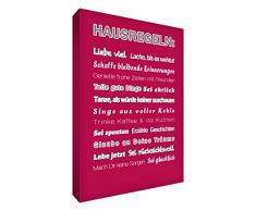 Little Helper hr1216–05 G Feel Good Art Tableau décoration murale Impression sur toile deLes règles de la maison Typographie moderne, 40 x 30 cm, rouge-rose