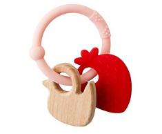 Nattou Anneau de Dentition en Silicone et Bois, Fraise et Canard, Sans BPA, 8 x 10 x 14 cm, Rose