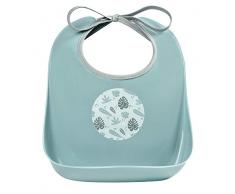 BÉABA, Bavoir dApprentissage, Plastique Souple, Récupérateur, Imperméable, Cordon tissu, Motif Bleu Jungle