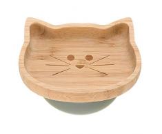 LÄSSIG Assiette en bois pour assiettes Assiette en bambou pour enfants avec ventouse en silicone Little Chums Cat