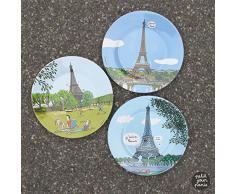 Petit Jour Paris - 3 assiettes à dessert assorties la Tour Eiffel - Parfaites pour le dessert