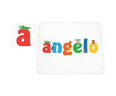 Little Helper LHV-ANGELO-COASTERANDPLACEMAT-15IT Dessous de verre et sets de table avec finition brillante, personnalisés pour garçons, nom ange, multicolore, 21 x 30 x 2 cm
