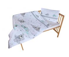 cosing 332–019–160 enfant Parure de lit coton 2 pièces – Ours avec écharpe Blanc/Gris
