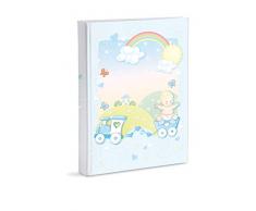 Mareli Album photo, bleu ciel, naissance enfant, avec journal, 23 x 30 cm, 56 pages blanches et 4 pages journal personnalisables, pages en carton épais et résistant intervallées par Pargamino